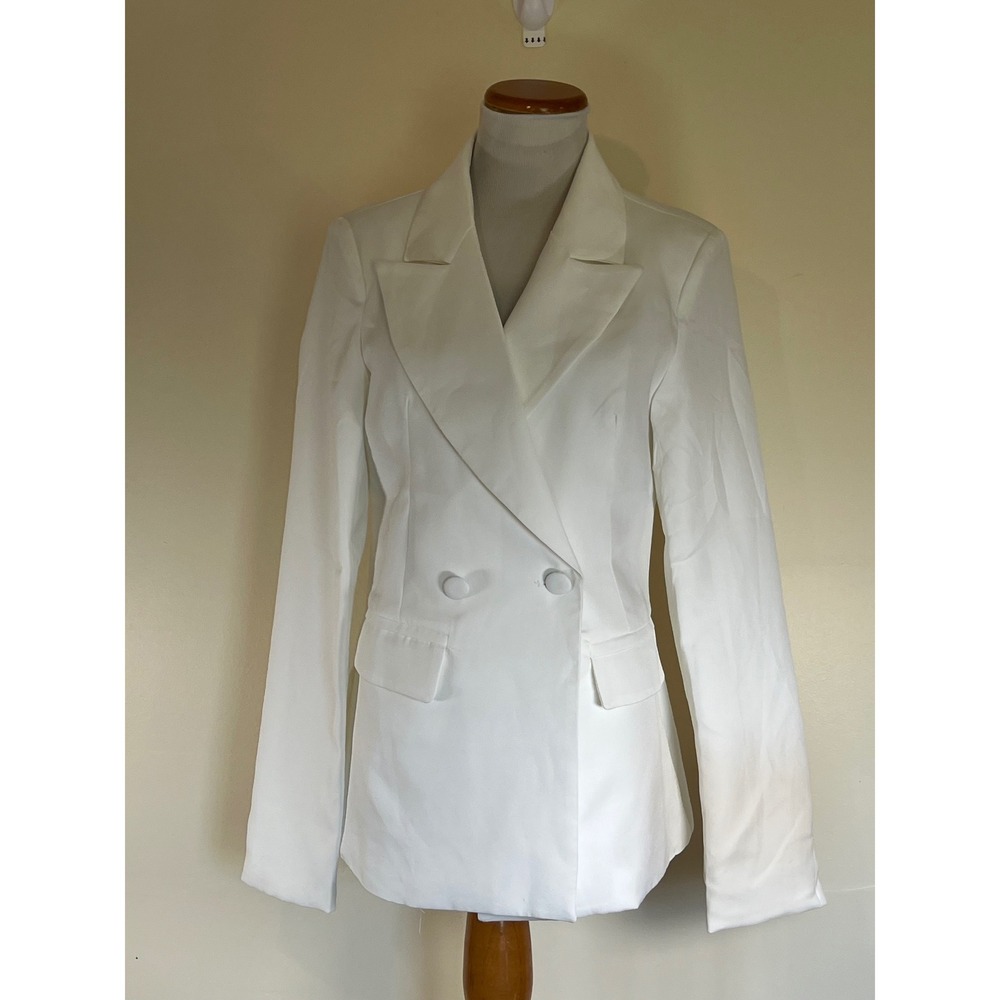 PrettyLittleThing White Double Breasted Blazer Jacket Business‎ Career - US 6